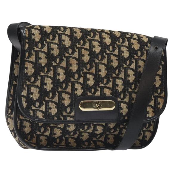 DIOR Trotter Canvas Shoulder Bag Black Gold - Picture 1 of 12